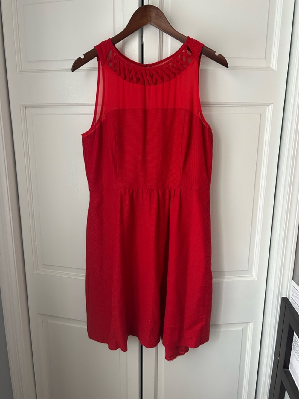 Maeve Red Sleeveless Mini Dress with Sheer Yoke